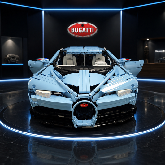 1:8 Scale Light Blue Bugatti Chiron Building Block Supercar Model