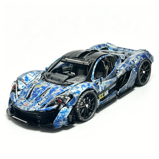 Windsor Gear McLaren P1 Blue-and-White Porcelain Custom Livery 1:8 Finished Building Block Car 3893PCS