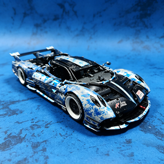 Windsor Gear Pagani Zonda R Blue-White Camouflage Custom Livery Edition 1:8 Finished Building Block Car 3180PCS