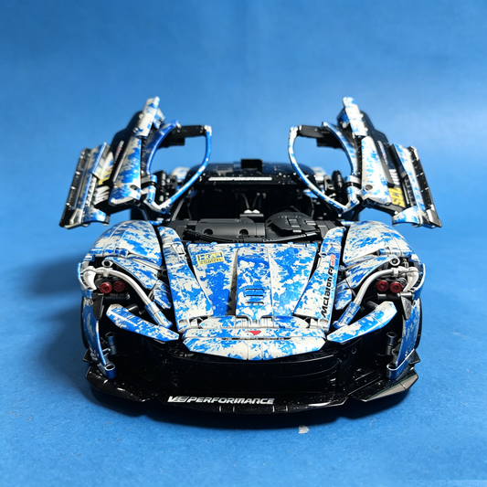 Windsor Gear McLaren P1 Blue-and-White Porcelain Custom Livery 1:8 Finished Building Block Car 3893PCS