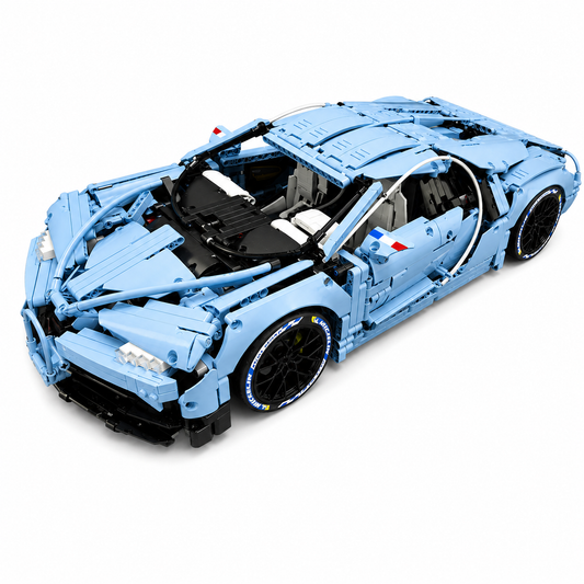 1:8 Scale Light Blue Bugatti Chiron Building Block Supercar Model