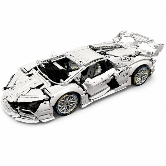 1:8 White Lambo SVJ Technical Supercar Building Kit, MOC Race Car Block Model With V12 Engine & Working Steering, Premium ABS Bricks Collectible Gift