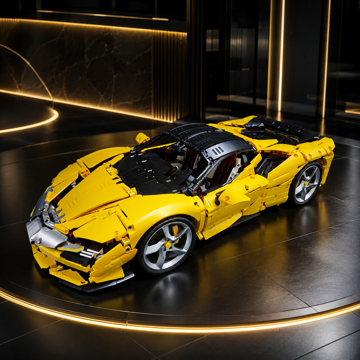 Windsor Gear Yellow Ferrari SF90 Replica 1:8 Scale Technical Building Blocks Sports Car Model