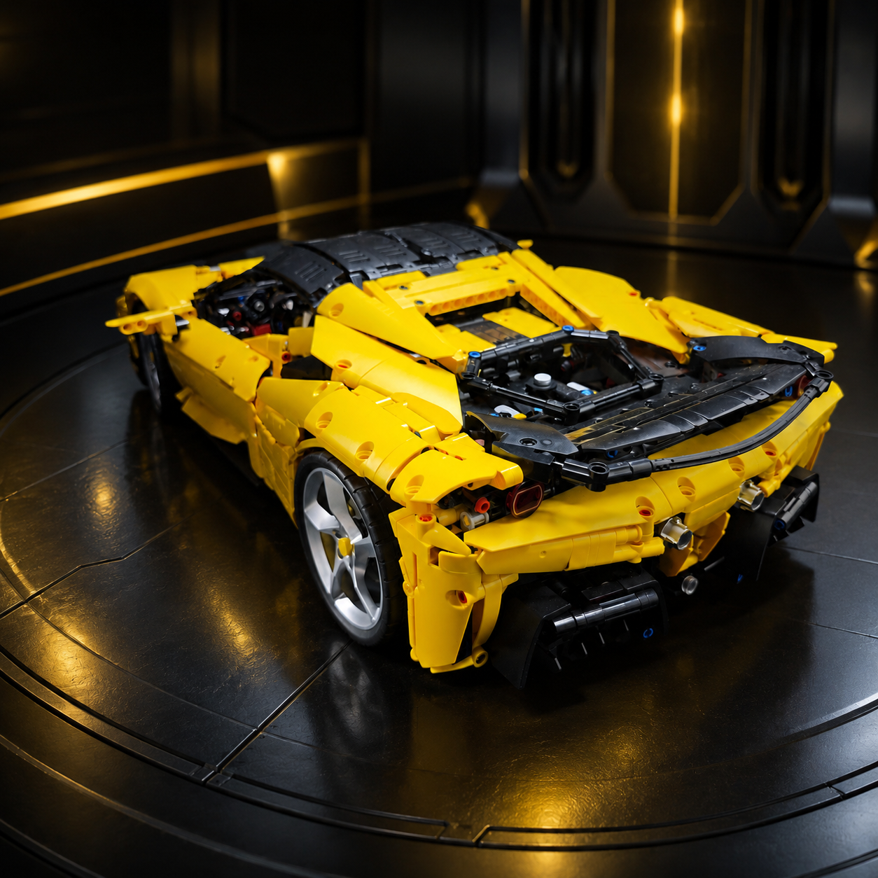 Windsor Gear Yellow Ferrari SF90 Replica 1:8 Scale Technical Building Blocks Sports Car Model