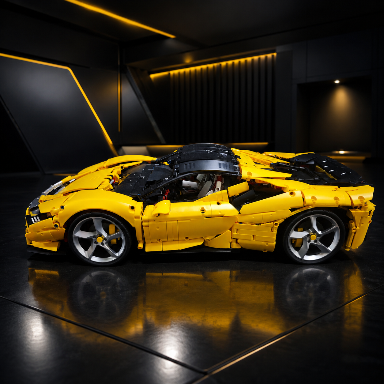 Windsor Gear Yellow Ferrari SF90 Replica 1:8 Scale Technical Building Blocks Sports Car Model